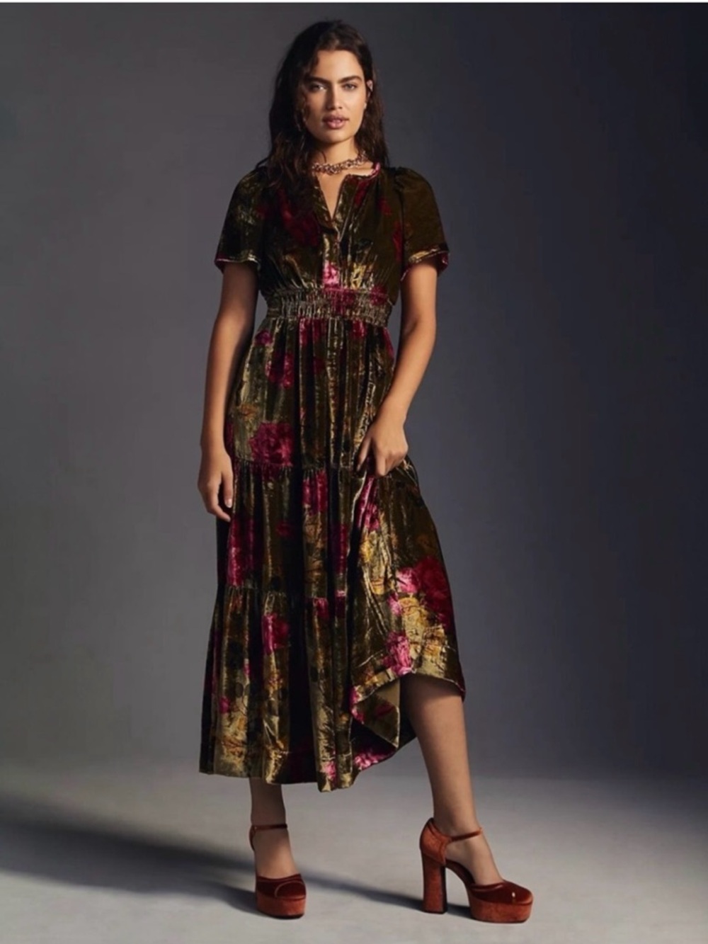 Anthropologie Somerset Maxi Dress Velvet Floral Size SP LIKE NEW